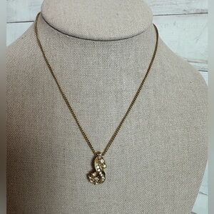 Vintage Christian Dior Gold Toned Necklace with Twisted Pendant with Crystals